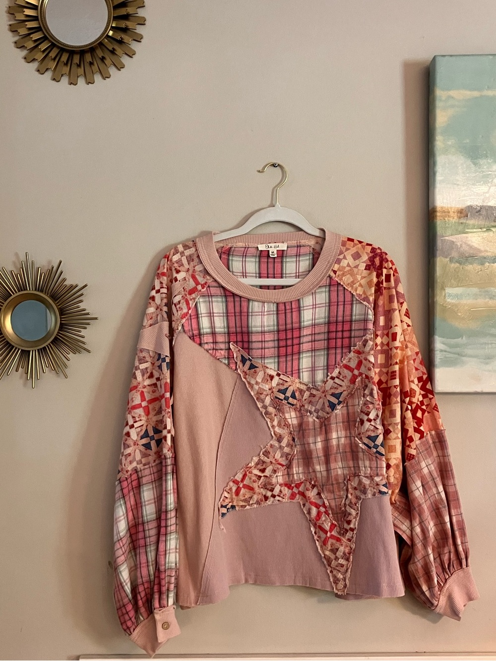 Oli & Hali Oversized Mixed Fabric Star Patched Top in Pink
NWOT
